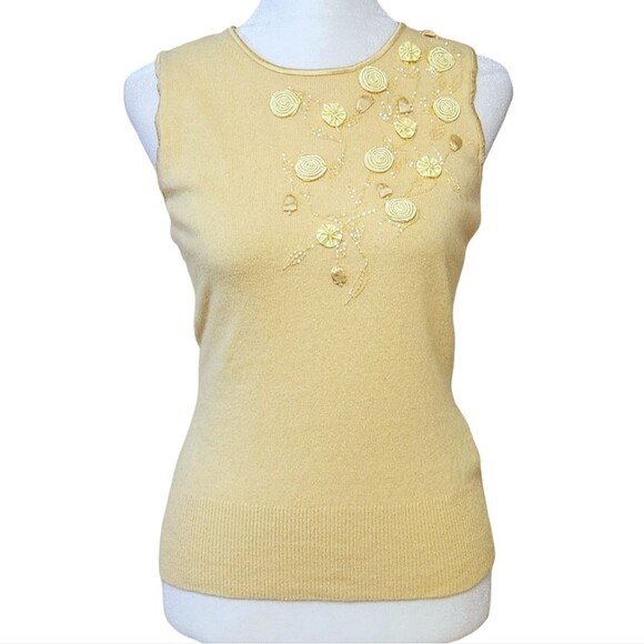 Banana Republic Sweaters - Banana Republic Sleeveless Sweater Yellow Angora Wool Blend Beaded Embroidery XS